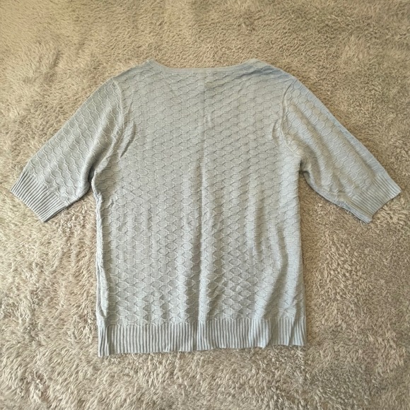 Ella Moss Womens Medium Blue Knit V Neck Short Sleeve Pullover Top - Picture 9 of 10